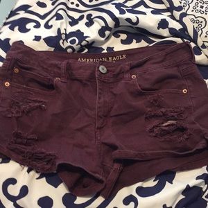 Burgundy aw shorts distressed
